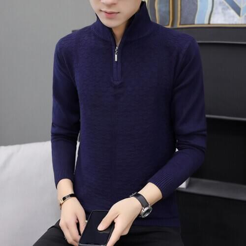 Mens Sweaters Solid Color Sweater Men Leisure Half Zipper Winter Sweater Simple Zipper Distressed Sweater Turtleneck Casual