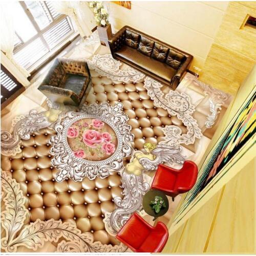 Customize 3d flooring HD European pattern angel rose for bedroom modern floor adhesive pvc floor paper