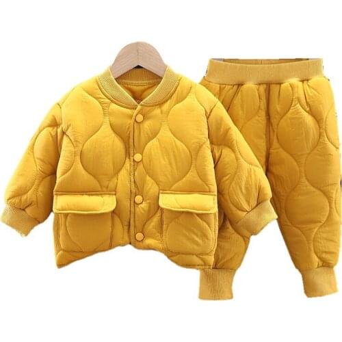New Winter Suit Children Baby Girl Clothes Fashion Thick Cotton Kid Coat Pants 2Pcs/Set Toddler Casual Costume Boy Clothing Sets