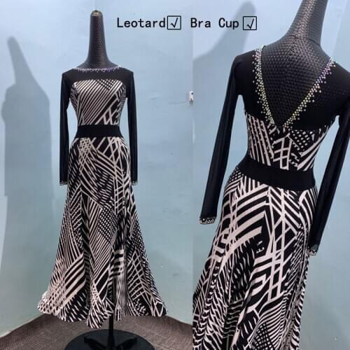 GOODANPAR 2020 ballroom waltz tango practice clothes Summer Long Sleeve Print New Fashion Women Sexy Built-in Bra cups Leotard