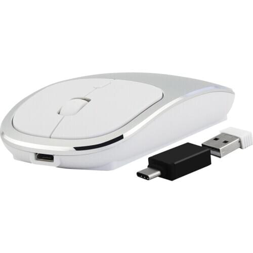 Rechargeable Wireless Mouse 2.4G Silent Slim With USB Receiver & Type-C Adapter for PC Laptop
