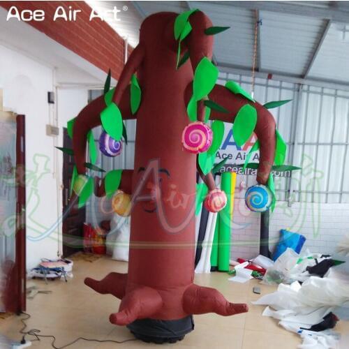 Customized 3m H durable and elegant designed inflatable Halloween tree model hanging lots of candy and base blower can add light