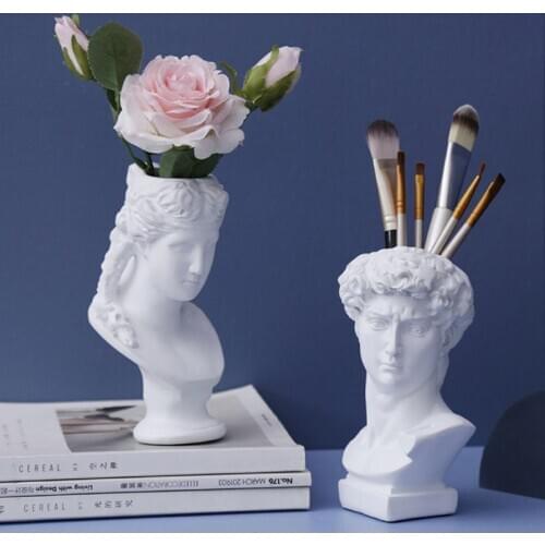 Great Artist Resin Vase Flower Pot Nordic Style Human Head Pen Brushes Holder Home Decoration Creative Garden Planter