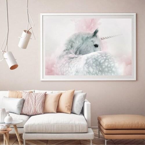 Girls' Bedrooms Decorated With Unicorn Nursery Wall Art Printing Fanciful Pink And Gray Posters Canvas Wall Posters For Girls