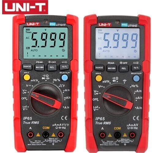 UNI-T UT191E/UT191T True RMS Professional Multimeter CAT III 600V IP65 2m Drop Proof Auto Backlight 20A Current Measurement