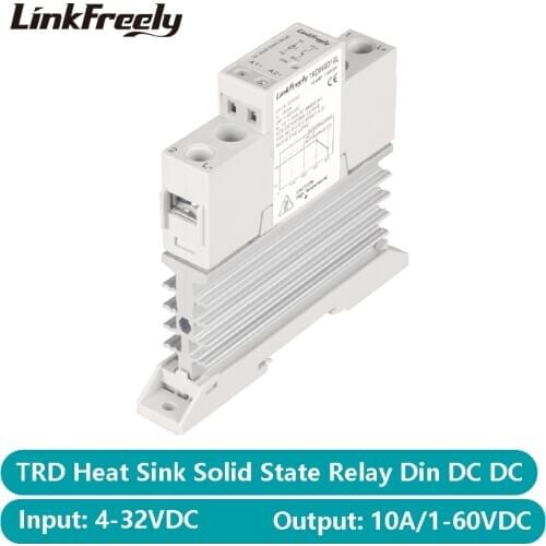 TRD060D10L 10A DC DC Heat Sink SSR Solid State Relay Din Rail 5V 12V 24V DC Input 1-60VDC Output LED Signal Power Relay Starter