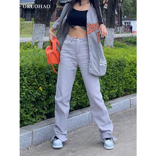 Flared Jeans Women High Waist Baggy Mom Jeans Denim Trousers Female Fashion Streetwear Gray Vintage Boot Cut Wide Leg Pants 2021