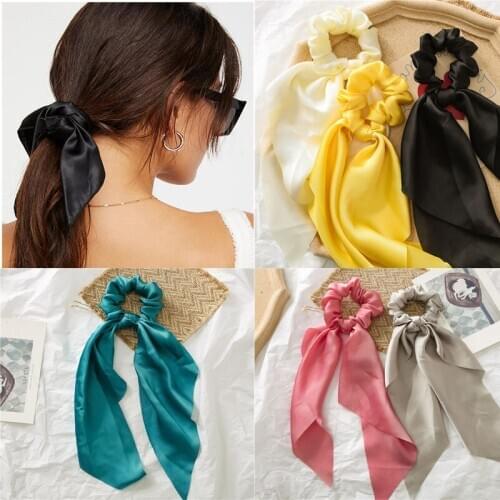 Women Rubber Bands Tiara Satin Ribbon Bow Hair Band Rope Scrunchie Ponytail Holder Elastic Gum for Hair Accessories
