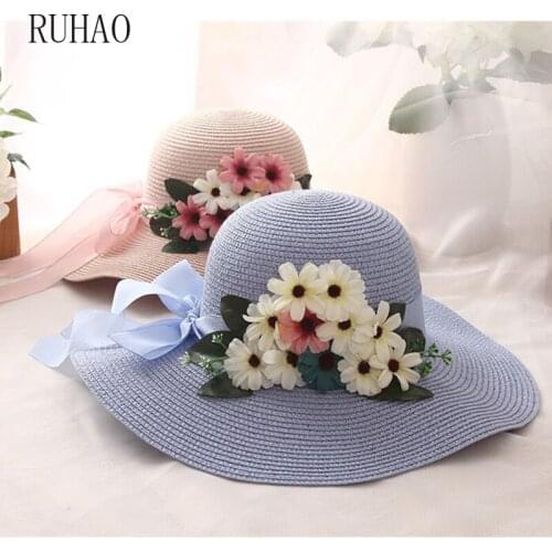 RUHAO Summer sun hats for women Big bowknot Straw Hat Foldable Girl wide brim floppy cap Vacation Beach Hats sun visor hat