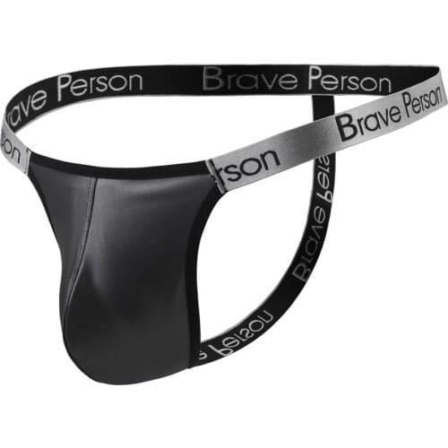 BRAVE PERSON Sexy Underwear Briefs bikini Mens T-back G-string Thongs Male Imitation Leather Panties Mens Low Waist Briefs B1180