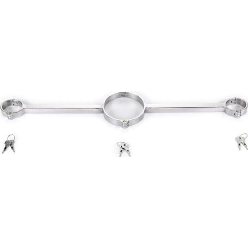 Stainless Steel Bondage Yoke Pillory Handcuffs Shackles Wrist Cuffs Neck Ring Collar Restraints Cangue Adult Bdsm Sex Toy 1