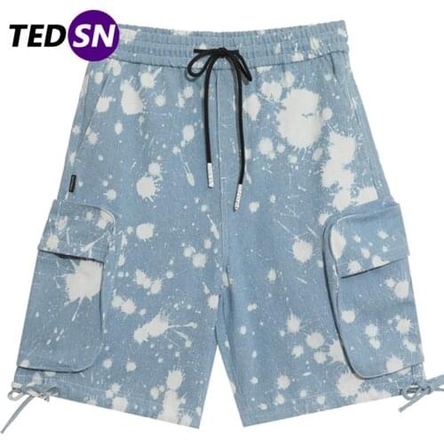 Loose Men Splash Ink Big Pocket Pattern Short 2021 Summer Casual Short Hip Hop Cargo Shorts Streetwear Joggers Pockets Baggy