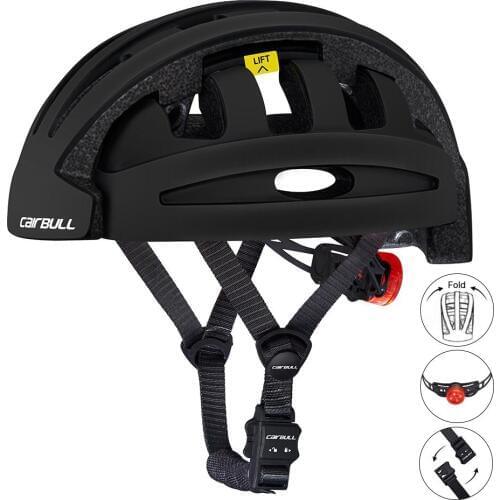 Folding Bicycle Helmet Breathable Foldable Bike Light Helmet Head Protector Night Cycling Riding Helmets with Warning Taillights