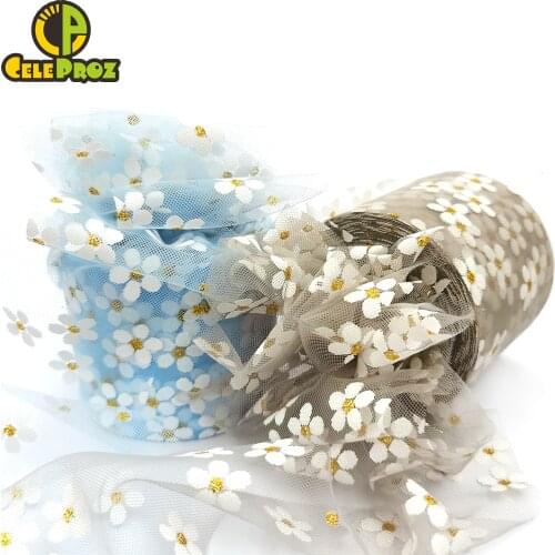 6cm 25Yards Floret Tulle Daisy Ribbon Roll DIY Handmade Craft Hair Ornament Baking cherry blossoms Printed Mesh Fabric Supplies