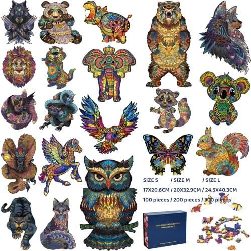 Unique 3D Wooden Puzzle For Adults Children Wood DIY Crafts Animal Shaped Christmas Gift Wooden Jigsaw Puzzle Hell Difficulty