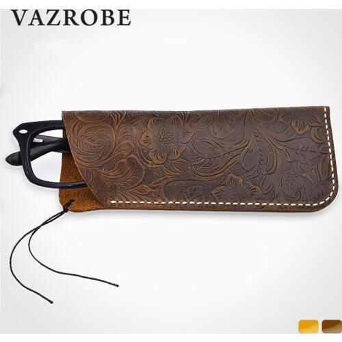 Vazrobe First Layer Leather Glasses Case Men Women handmade big/small size sunglasses boxes Portable Reading Eyeglasses Holder