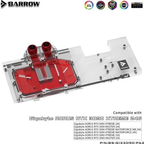 Barrow water block use for GIGABYTE RTX AORUS 3090/3080 XTREME/MASTER full coverage GPU card Copper Radiator 5V Header A-RGB