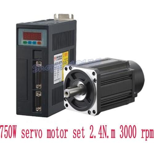 High quality 750w 80ST-M02430 AC servo motor 0.75kw 2.4N.M 3000rpm AC Servo Motor and Servo driver with Servo cable 80ST
