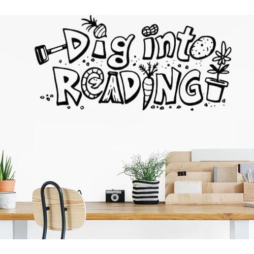 Funny Dig Into Reading Pvc Wall Decals Home Decor For Kids Room Nursery Decor Bedroom Wall Art Sticker Murals B248