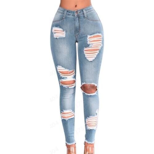 2021 HOT Spring Autumn Womens jeans Europe and America style High waist Hip lift Elastic Hole Small leg jeans All-match fashion