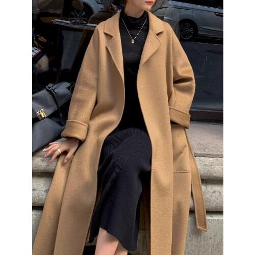 Water ripple double-sided cashmere coat womens autumn and winter 2021 new Korean high-end temperament loose woolen coat