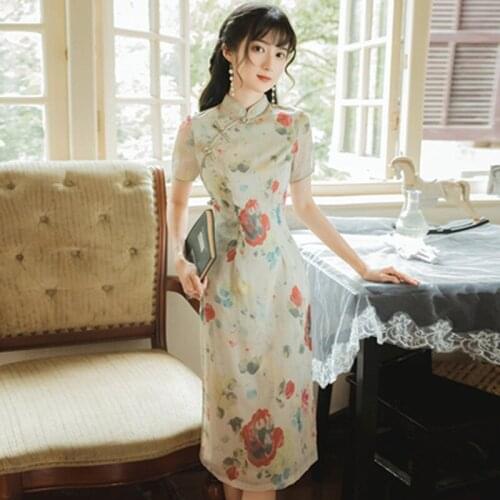 2020 Summer Elegant Retro Dress Chinese Style retro temperament CheongsamParty Midi Party Dresses Vestidos