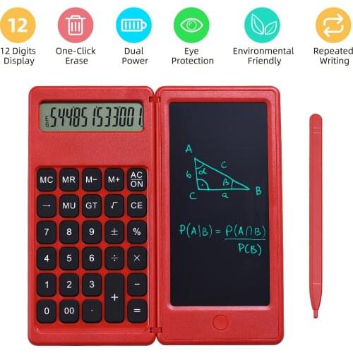 6 Inch LCD Writing Tablet Digital Drawing Pad Foldable Calculator 12 Digits Display with Stylus Pen Erase Button Lock Function