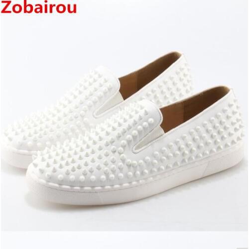 Zobairou sapato masculino white spiked loafers mens shoes casual sneakers spring summer shoes flats scarpe wedding shoes