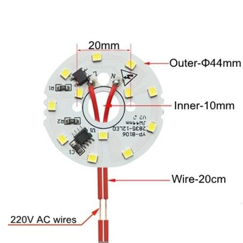 100Pcs 220V SMD 5W 44mm White Light LED Lighting Board Pannel Source Beads Aluminum Plate Base