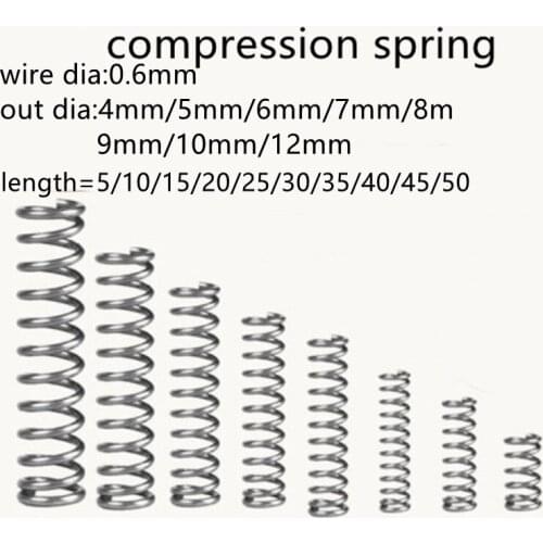 20pcs compression spring wire diameter 0.6mm outer diameter 5mm Stainless Steel Micro Small Compression spring length 10mm-50mm