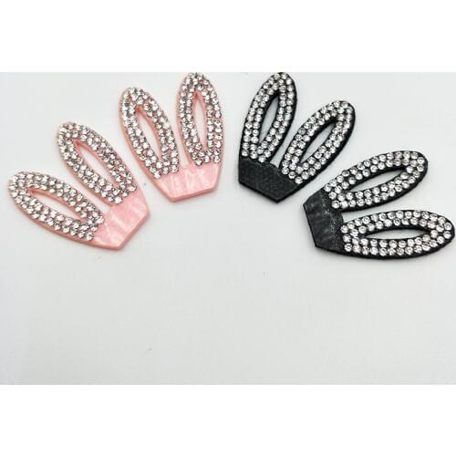 20pcs 2.6x3.3cm Rabbit Head Padded appliques with Shiny diamond for headwear decoration handmade hair accessories