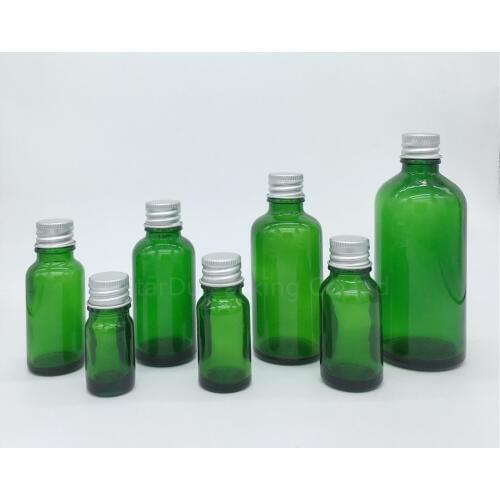 480pcs 5ml/10ml/15ml/20ml/30ML/50ml/100ml Green Glass Bottle Vials Essential Oil Bottle with Aluminum cover Perfume bottles