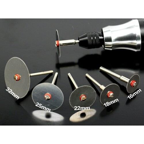5Pcs/set Stainless Steel Slice Metal Cutting Disc with 1 Mandrel for Dremel Rotary Tools 16 18 22 25 32mm Cutting Disc