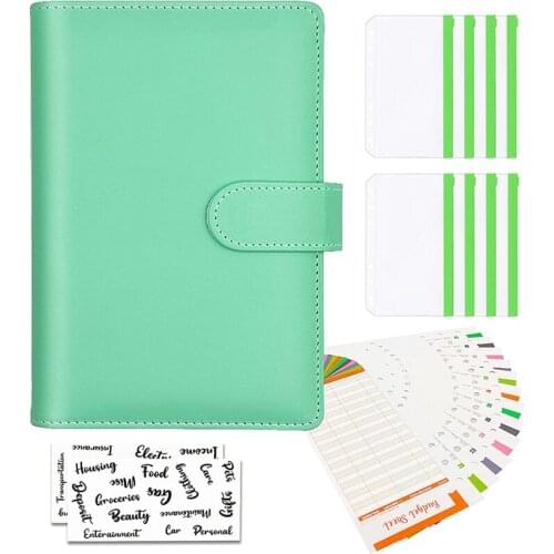 A6 PU Budget Binder Organizer, Binder Cash Envelopes,Expense Budget Planner,Stickers,6 Ring Binder Envelopes