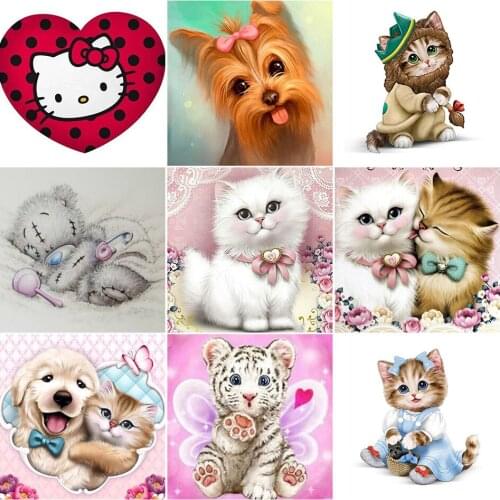 5D DIY Diamond Painting Full Square Round Cartoon Animals Cats Embroidery Diamond Mosaic Animal Cross stitch Kit Decor