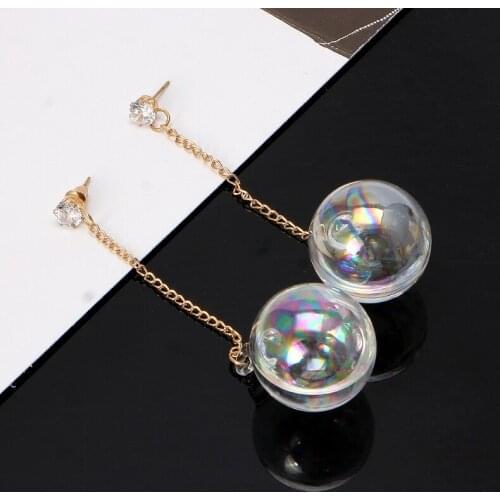 Shiny AB Transparent Bubble Ball Glass Water Inside Drop Earrings For Women R2LE