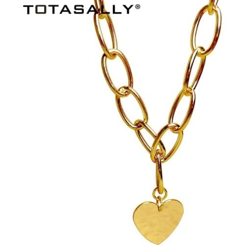 TOTASALLY Polished Heart Pendant Necklace Hip Hop Thick Curb Chain Chunky False Collar Necklace Jewelry Gifts Dropship