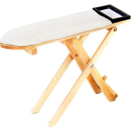 Mini Craft White Wood Ironing Board Scene Accessories Dollhouse Miniature Furniture Toy Only 1:12 Doll House Ironing Board