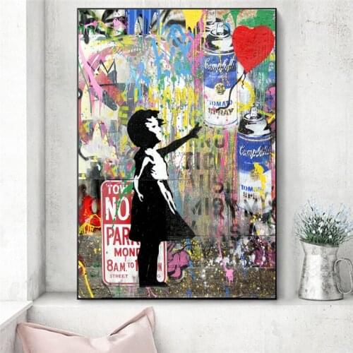 Girl Holding A Balloon Canvas Paintings Modern Street Art Wall Graffiti Art Prints On The Wall Pictures Kids Room Decoration