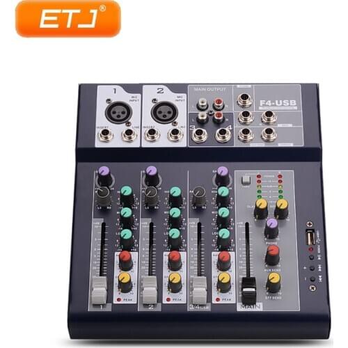 F4-USB Mini Audio Mixer Professional Mixing Console Built In Effect Processor Mixer Console 4 channel 48V Phamtom Power Supply