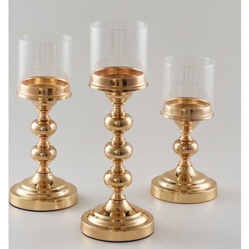 Hot-selling plated iron flat ball glass candlestick wedding props decoration retro windproof candlestick