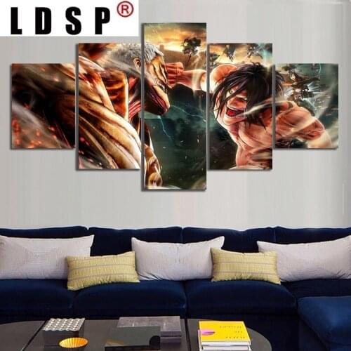 LDSP Pictures Home Wall Art Modular Poster 5 Pieces Attack On Titan Animation Painting On Minimalism Canvas Living Room Decor