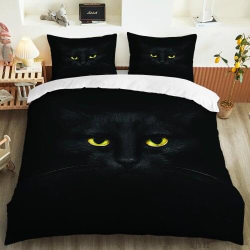 3d kawaii Pet Black Cat Custom Bedding Set Kitten Duvet Quilt Cover Sets Pillowcase 3pcs Twin Designer Bedding Single Comforter