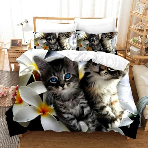 Cute Pet Cats Bedding Set Kawaii Animal Duvet Cover Sets Comforter Bed Linen Twin Queen King Single Size Dropshipping