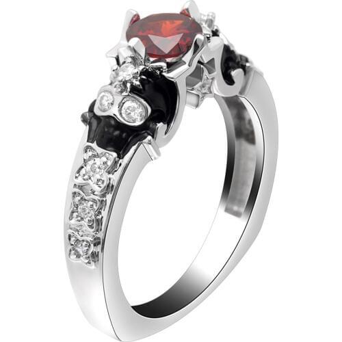 Fashion Cubic Zirconia Evil Skull Rings Jewelry Silver Color Vintage Crystal Motor Bike & Skeleton Design Men Ring Retro Ringen