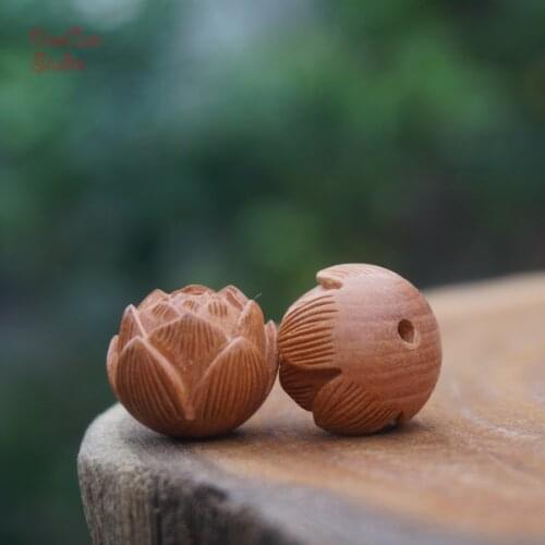 14mm Natural Jujube Sandalwood Carved Lotus Guru Bead Wooden Loose Wood bead Mala Beads Japa Bracelet Jewellry Findings DIY