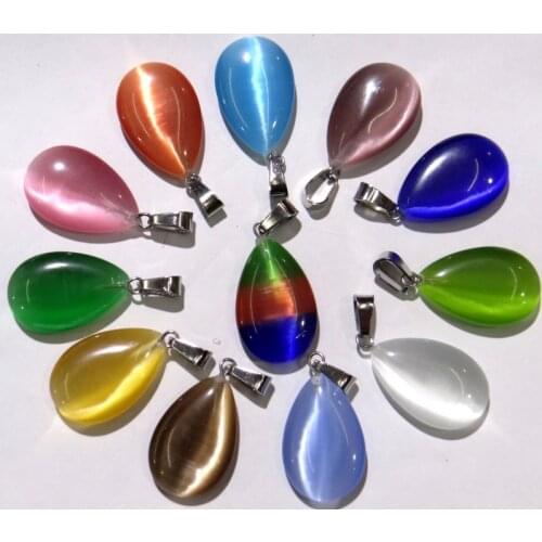 Natural stone Teardrop aventurine Quartz Crystal tiger eye Cat eyes pendants for diy jewelry making necklace Accessories12pcs