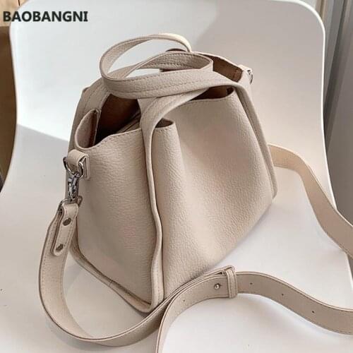 Solid color Tote Bucket bag Fashion New High quality PU Leather Womens Designer Handbag Vintage Shoulder Messenger Bag