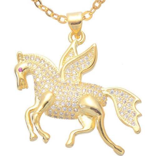 Micro Pave Zircon Pegasus Jewelry Necklace Three Colors Horse Metal Chain Necklace For Women Men