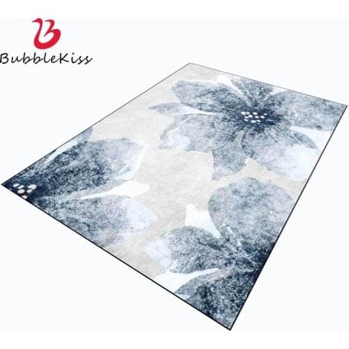 Bubble kiss Chinese Style Polyester Carpets for Living Room Anti-slip Home Bedroom Decor Carpet Light Blue Flower Pattern Rugs